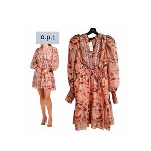 O.P.T. by Anthropologie Fit And Flare DEGAGE Smocked Cuffs Mini Dress S